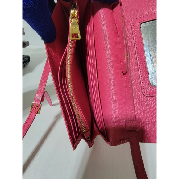 PRADASaffiano Lux Metal Flap Wallet with Strap Peonia Geranio - Picture 16 of 16